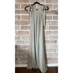 h&m crinkled long dress light sage green evening formal high neck tie straps